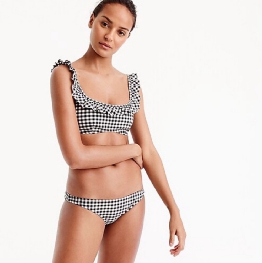 J. Crew ☆ Ruffle Bikini Top in Matte Gingham B + W